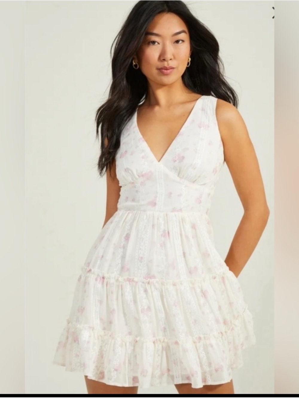 Altar'd State White Mini Dress with Pale Pink Floral